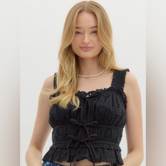 Black Ruffled Women's Top - Picture 3 of 3